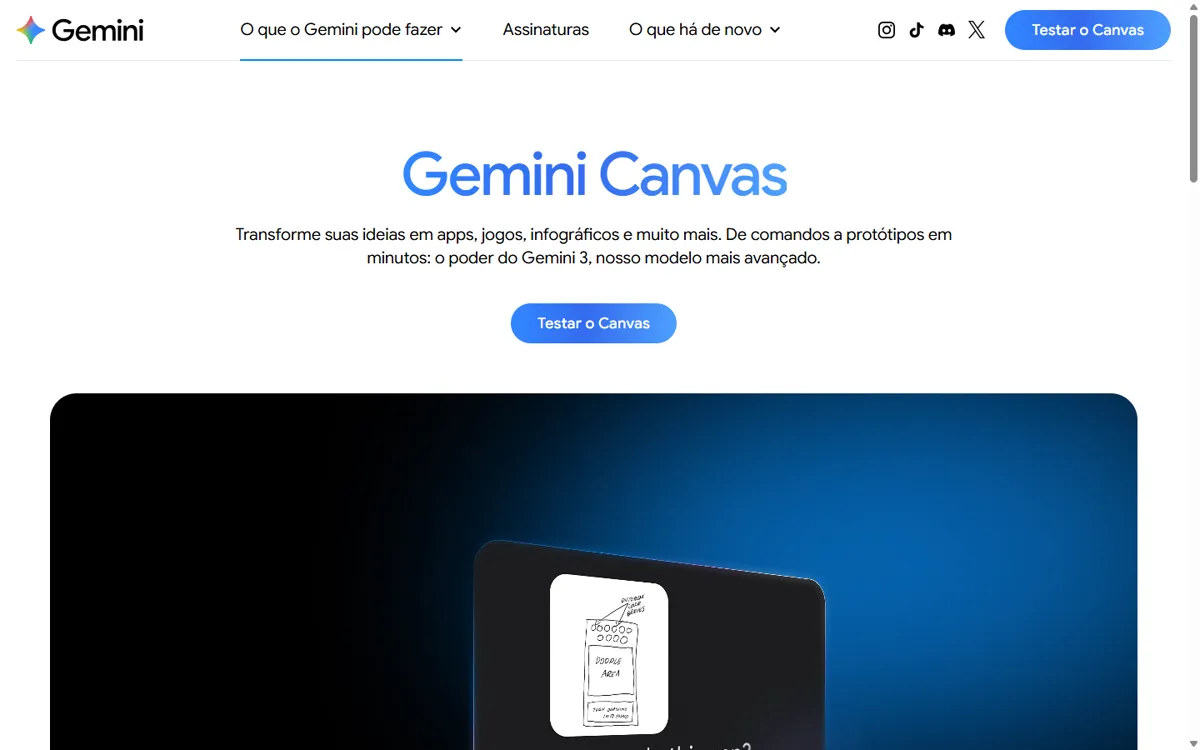 Gemini Canvas page in Portuguese