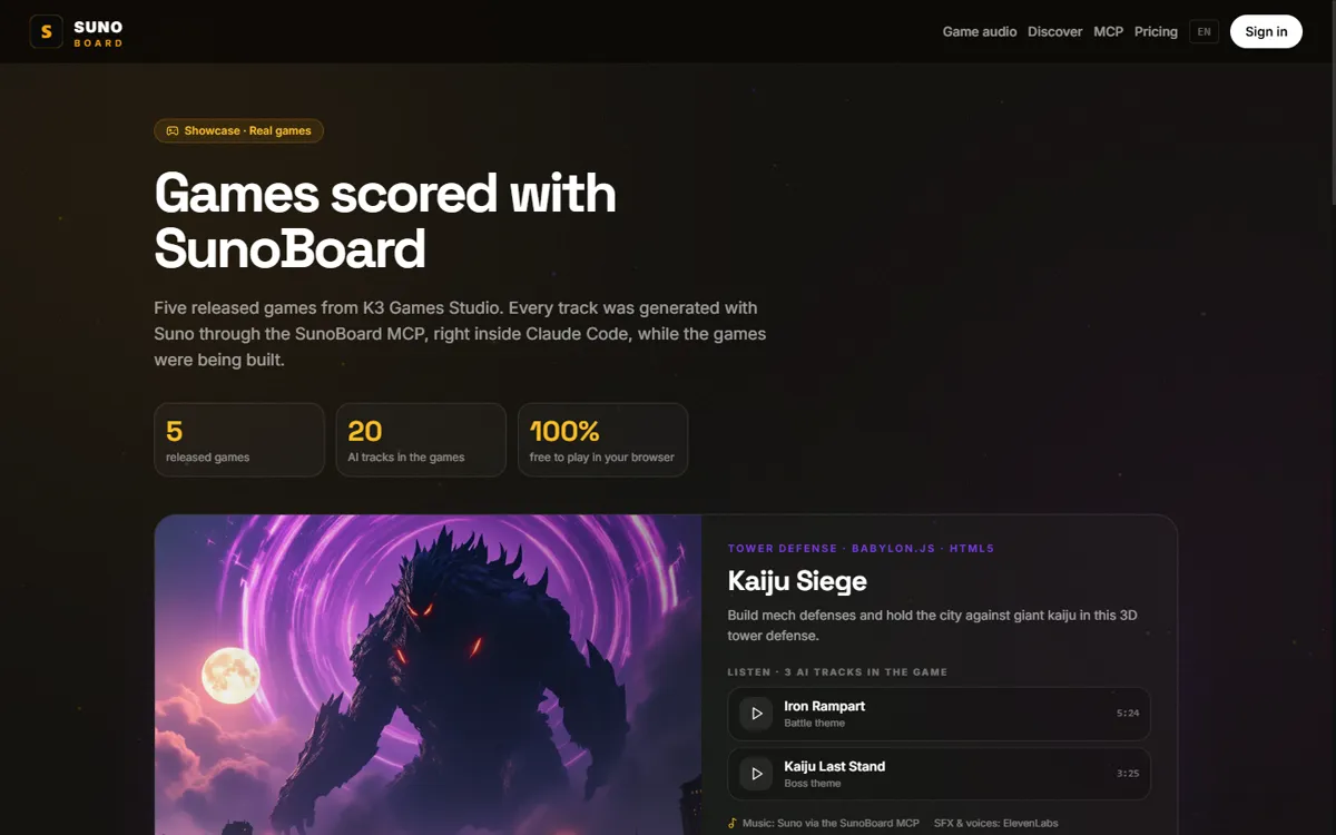 SunoBoard showcase of released games