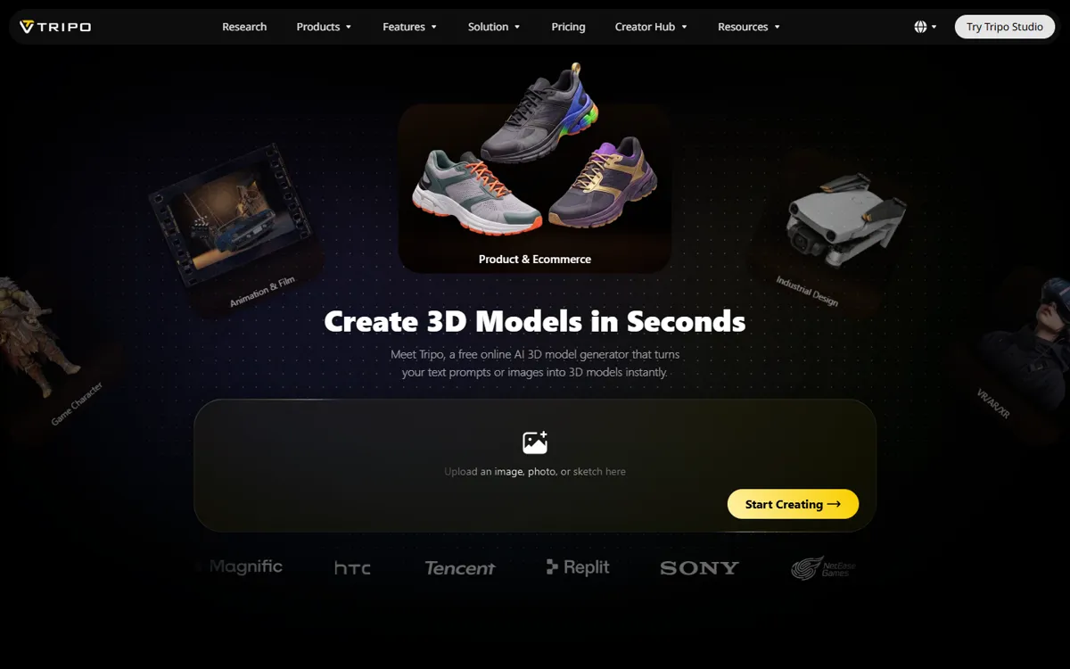 Tripo AI home page